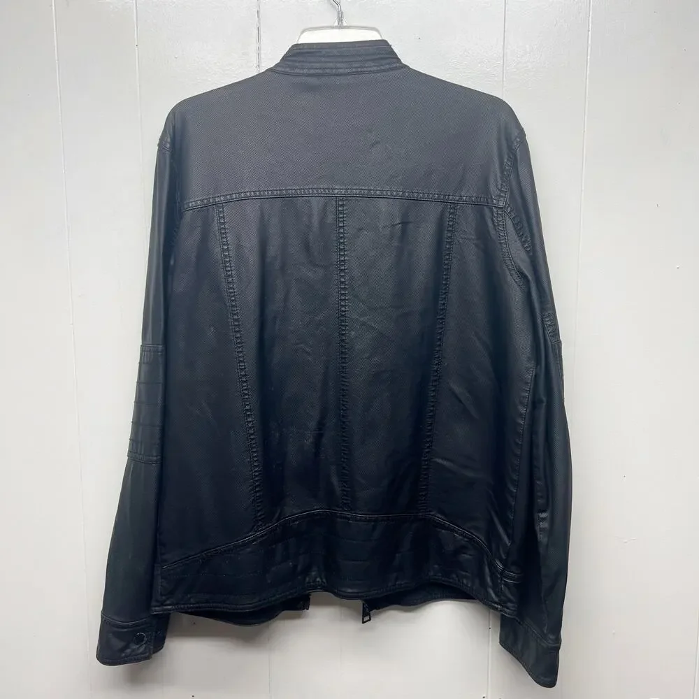 Black Rivet Black Faux Leather Men's Jacket Sz Medium Full Zip Lined Long Sleeve